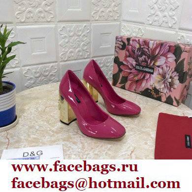 Dolce & Gabbana Heel 10.5cm Patent Leather Pumps Fuchsia with DG Karol Heel 2021 - Click Image to Close